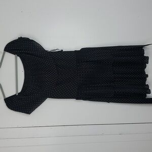 WHBM Polka Dot Dress Chandelier Tiered Pleated Tie Waist Milkmaid Neck Womens XS